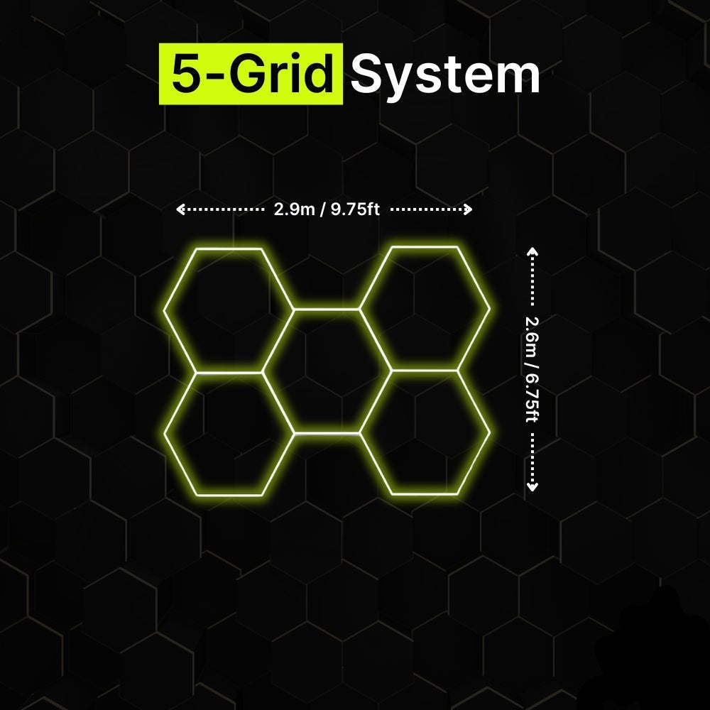 5-pack hexagon LED lighting system for garages and gyms