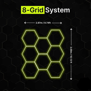 8-grid hexagon LED lighting system for garages and gyms