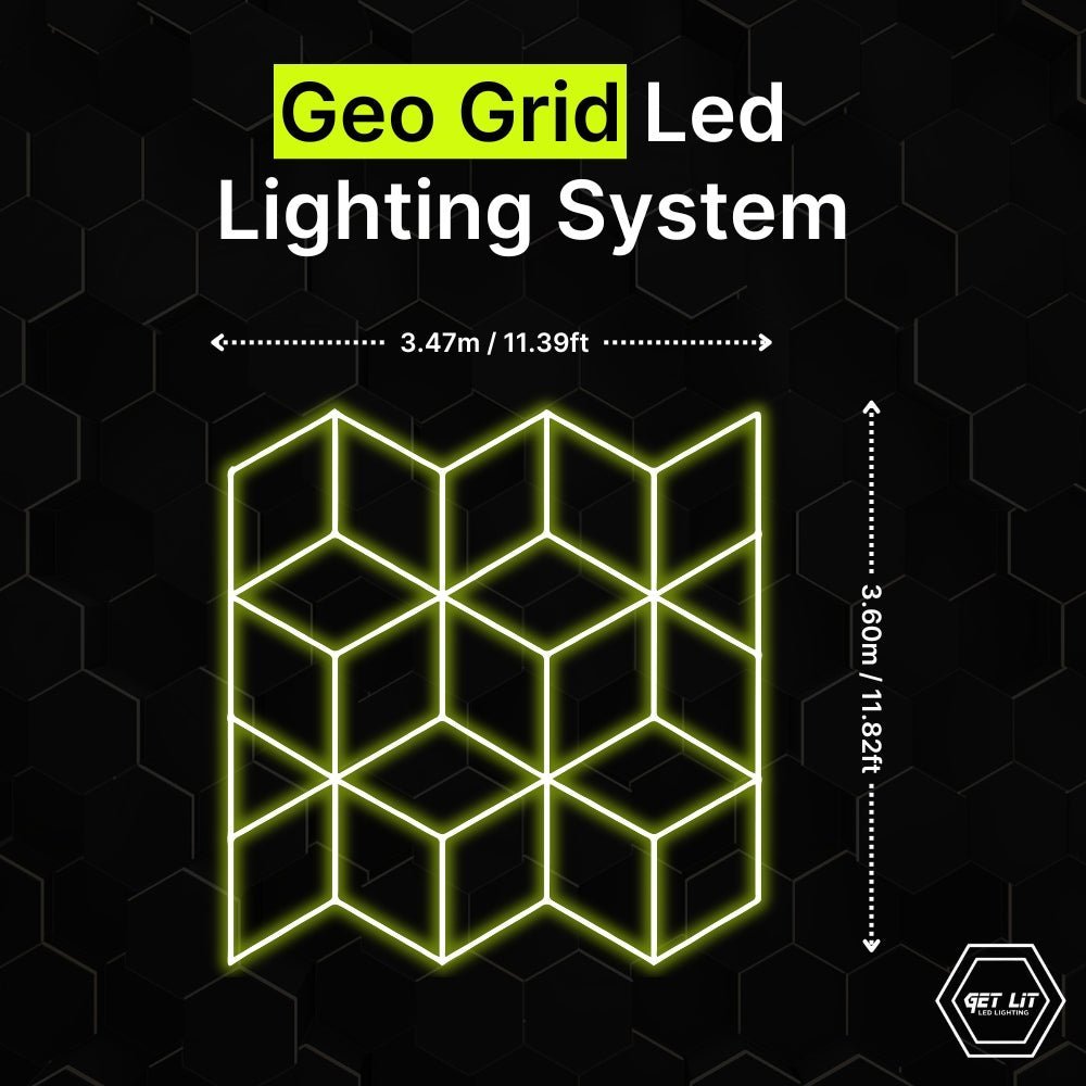 GEO grid LED lighting system for garages and gyms
