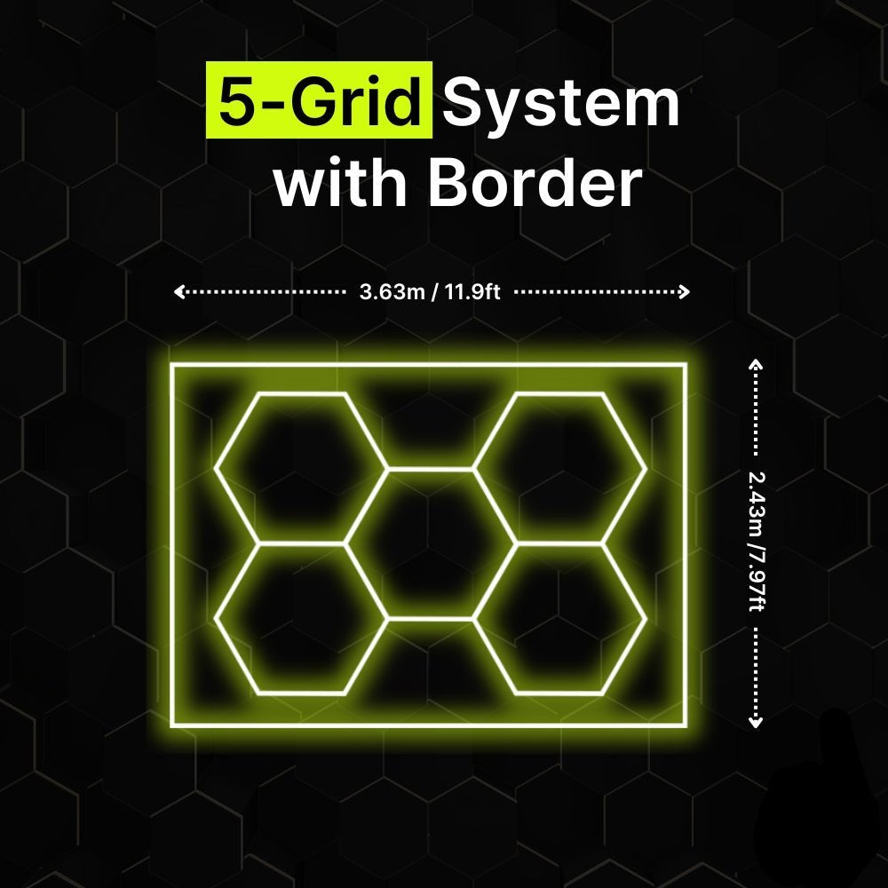 5-PACK Regular Hexagrid LED Lighting System With Border