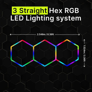 3 Straight Hex RGB Hexagrid LED Lighting System