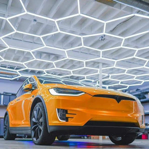 39-grid hexagon LED lighting system for garages and gyms
