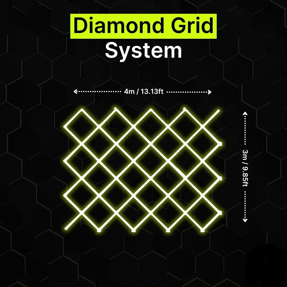 Diamond grid LED lighting system 4m x 3m for garages and gyms