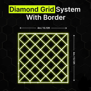 Diamond grid LED lighting system with border for garages and gyms
