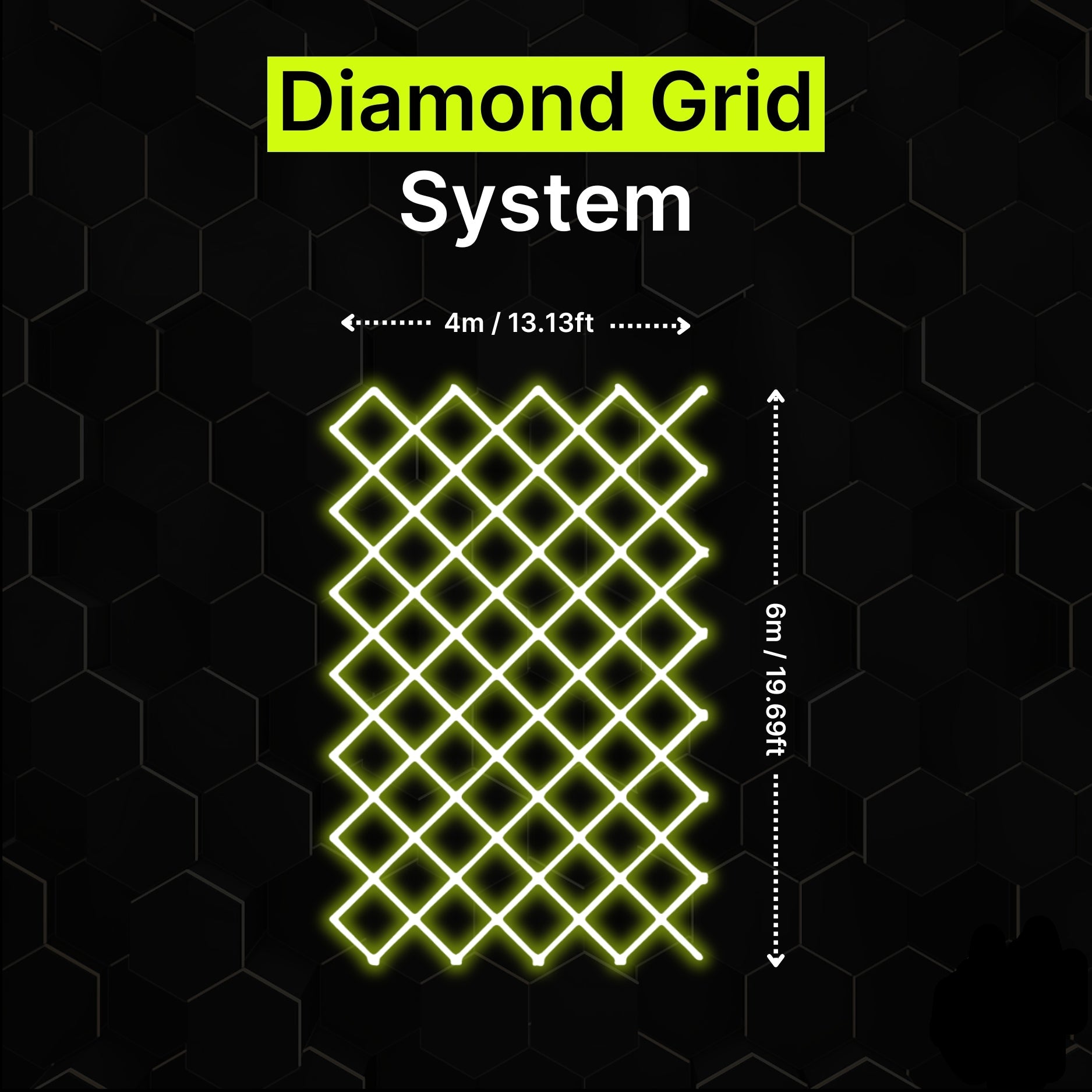 Diamond grid LED lighting system 4m x 6m for garages and gyms