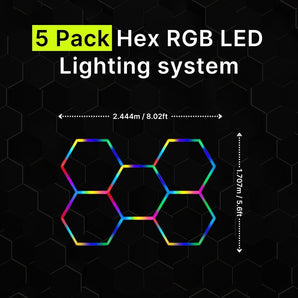 5 Pack Hex RGB Hexagrid LED Lighting System