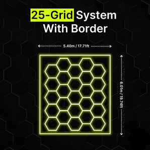 25-Grid + Border Hexagrid LED lighting (6.01m x 5.40m)