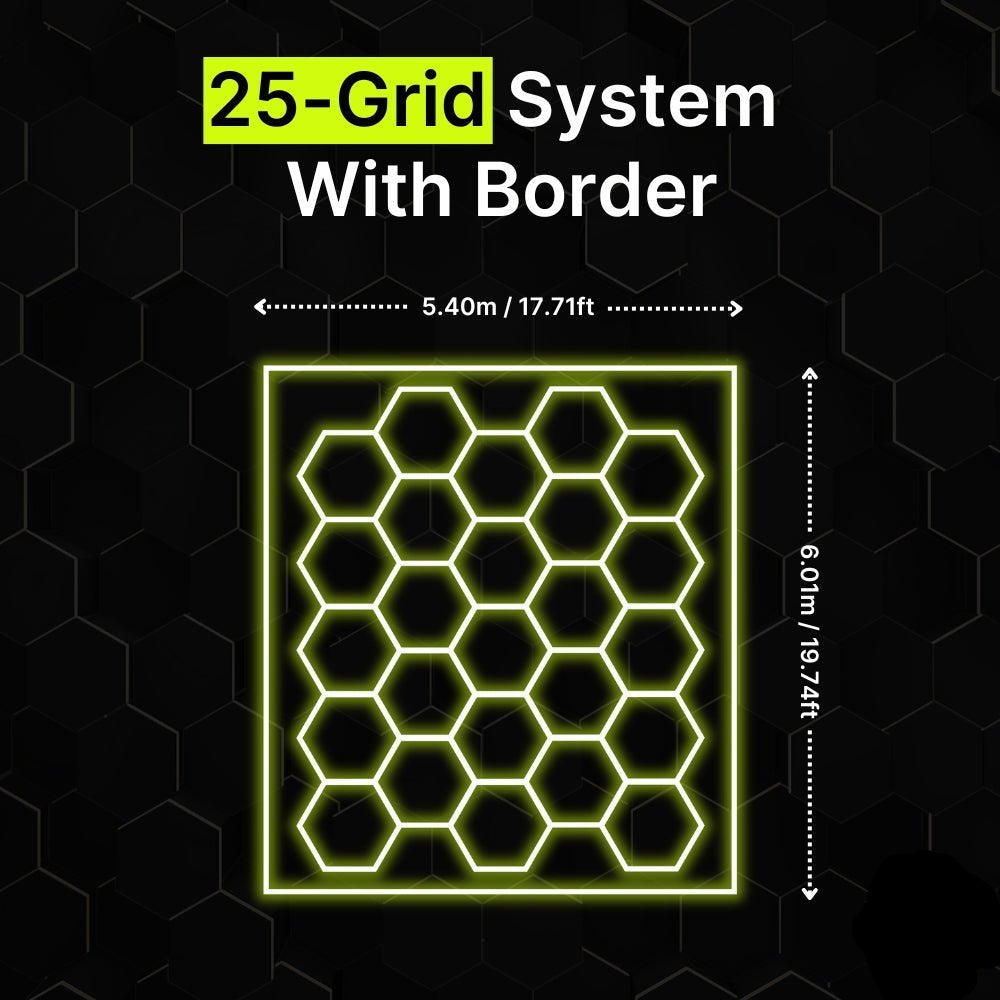 25-grid hexagon LED lighting system with border