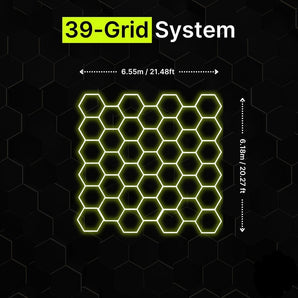 39-grid hexagon LED lighting system for garages and gyms