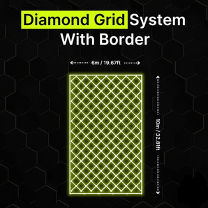 Diamond grid LED lighting system with border for garages and gyms