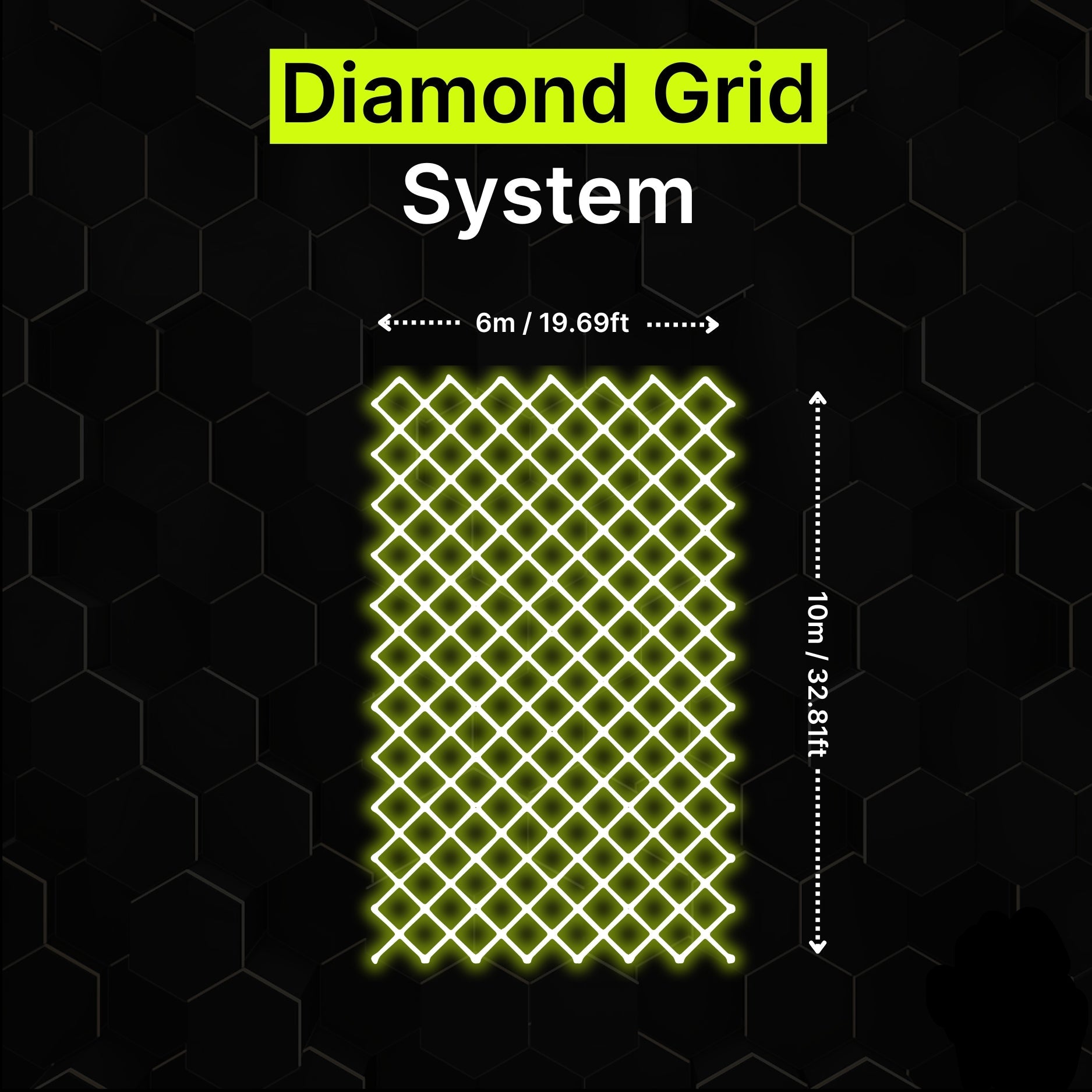 Diamond grid LED lighting system 6m x 10m for garages and gyms