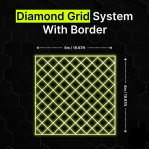 Diamond grid LED lighting system with border for garages and gyms