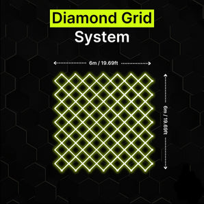 Diamond grid LED lighting system 6m x 6m for garages and gyms