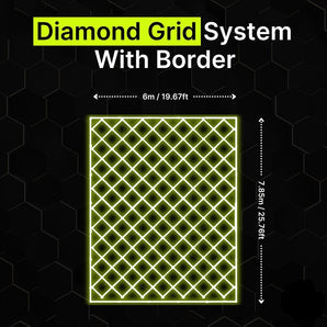 Diamond grid LED lighting system with border for garages and gyms