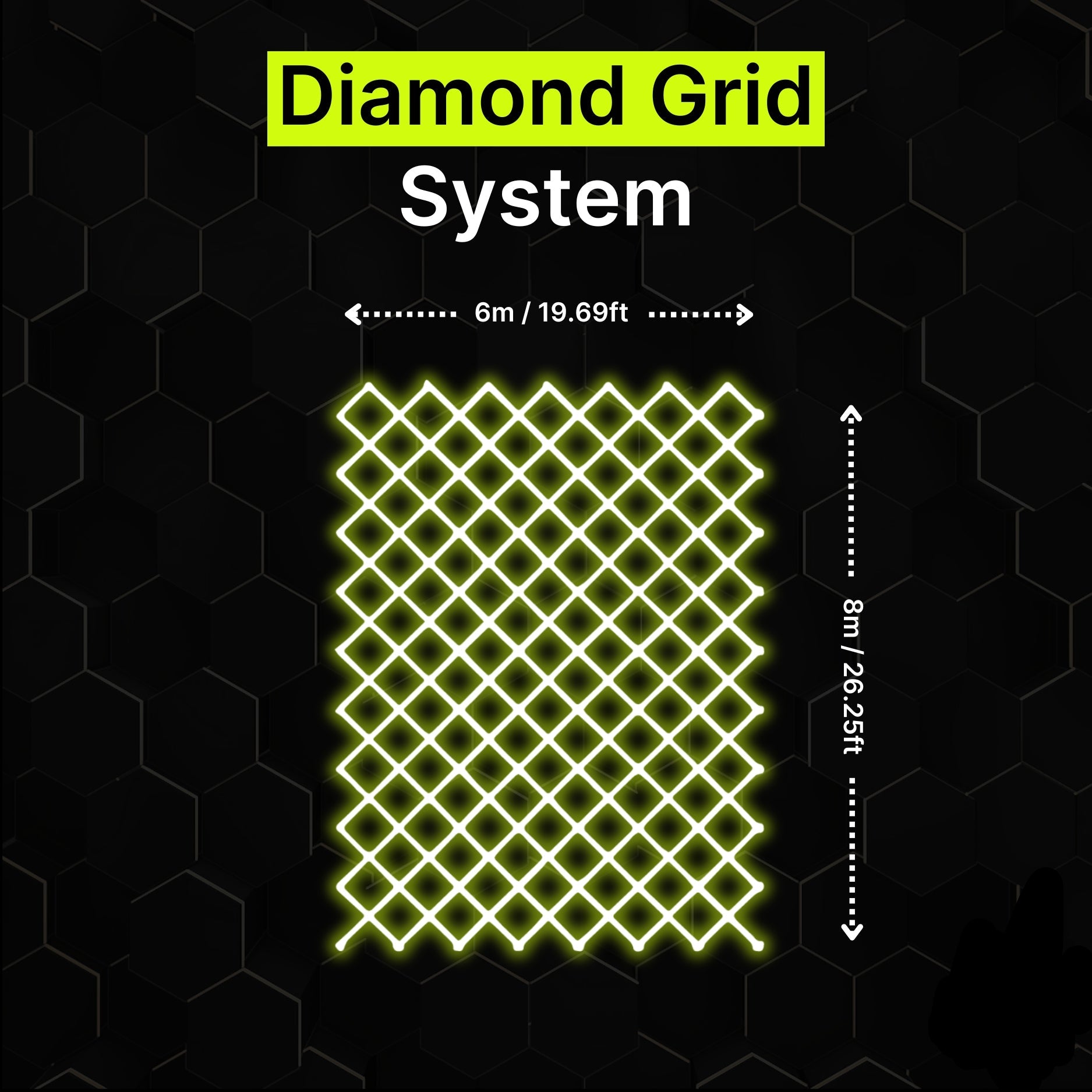 Diamond grid LED lighting system 6m x 8m for garages and gyms