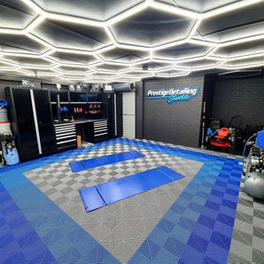 25-grid hexagon LED lighting system for garages and gyms