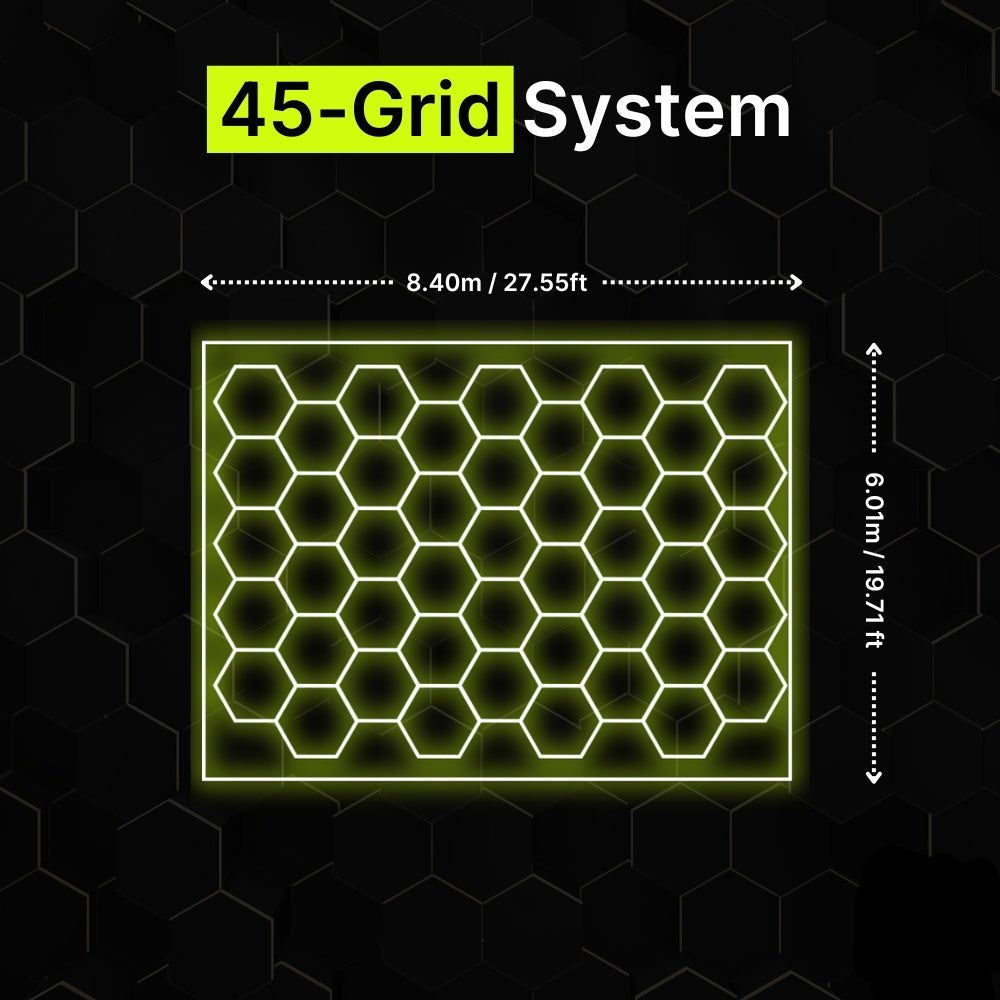 45-Grid + Border Hexagrid LED lighting (8.4m x 6.01m)