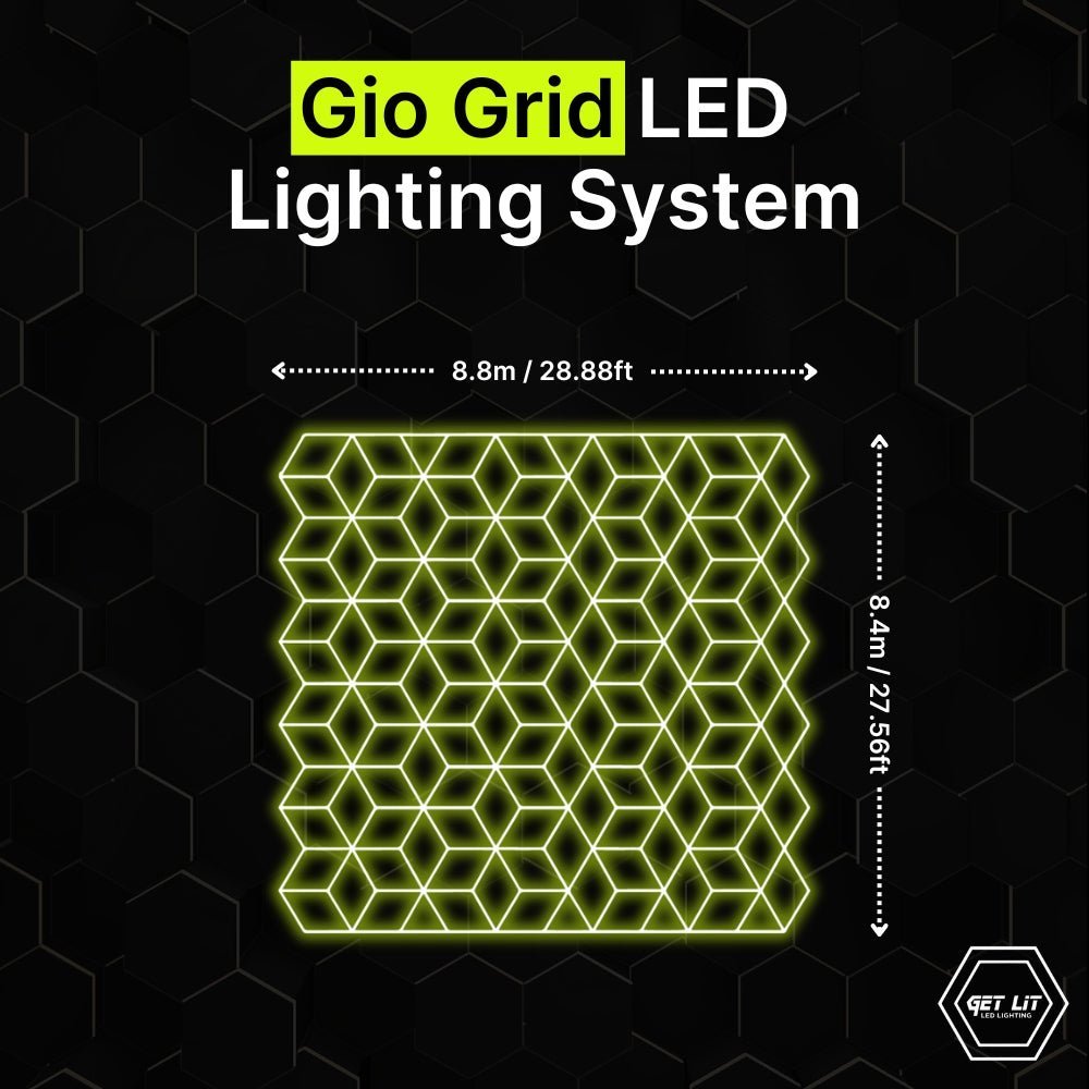 GEO grid LED lighting system for garages and gyms