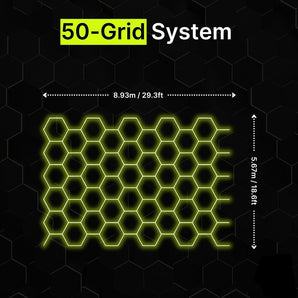 50-grid hexagon LED lighting system for garages and gyms