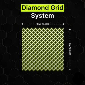 Diamond grid LED lighting system 9m x 9m for garages and gyms