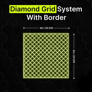 Diamond grid LED lighting system with border for garages and gyms