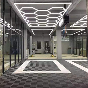 Single garage package - floor tiles and hexagon lights