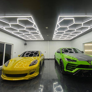 14-grid hexagon LED lighting system with border for garages
