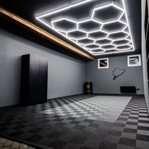 Single garage package - floor tiles and hexagon lights